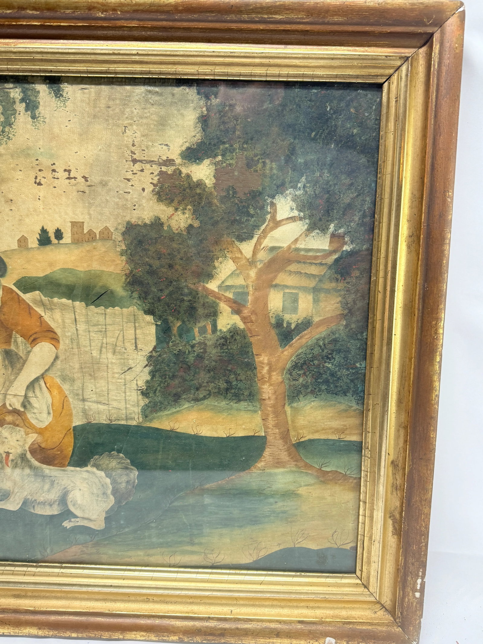 18th C, American School "Woman, Dog and Basket of Geese," Watercolor on Silk - 6