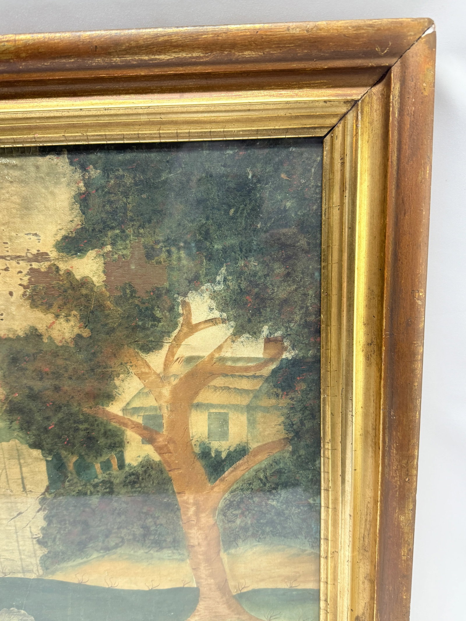 18th C, American School "Woman, Dog and Basket of Geese," Watercolor on Silk - 9
