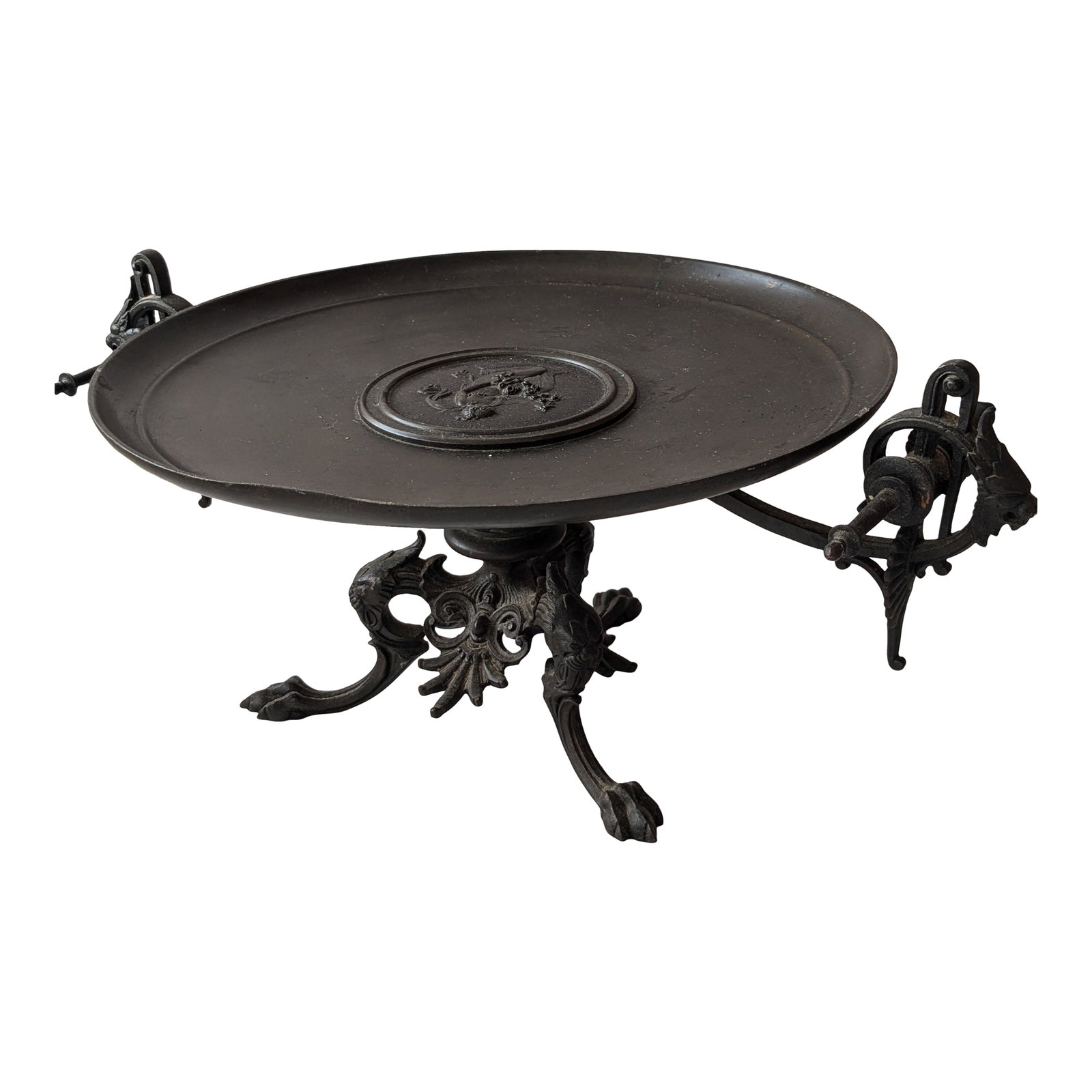 Antique Italian Grand Tour Bronze Patera Compote Tazza With Figures: A spectacular, oversized Grand Tour compote: the 12-inch diameter dish. The top sits on a fluted stem all rising from a circular socle and square plinth. Rich chocolate-brown patina with faint olive h