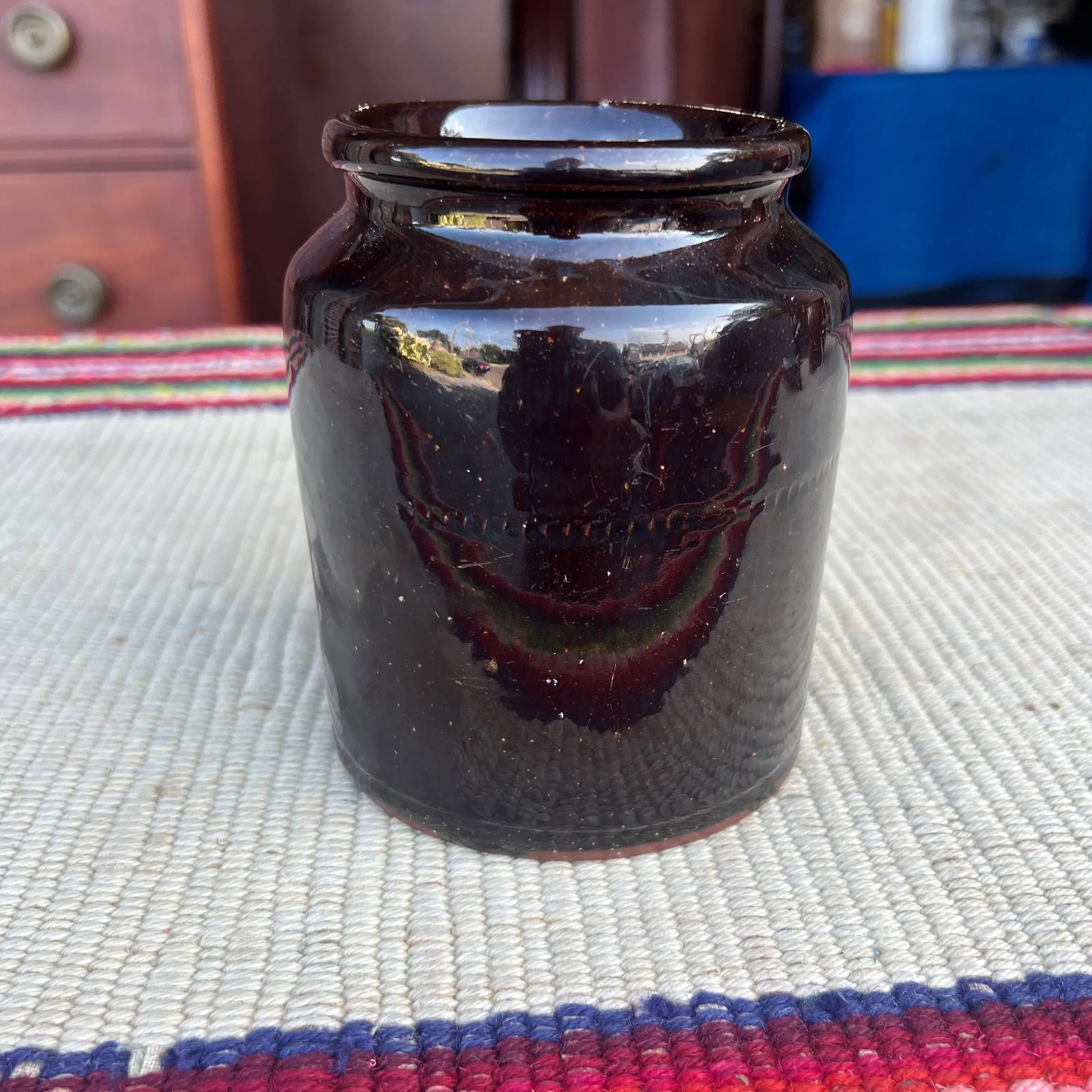 A Fine Antique Pennsylvania Folk Art Redware Preserve Jar With an Albany Glaze, 1870's - 6