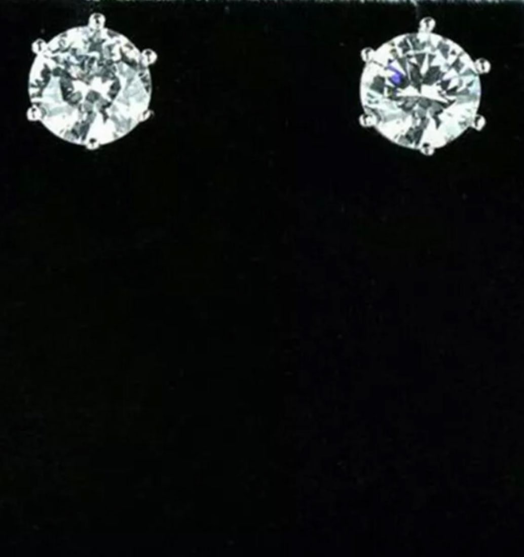 1.0 Carat Diamond Solitaire Stud Earrings 6 Prongs Screw Back 18 Kt White Gold - 10