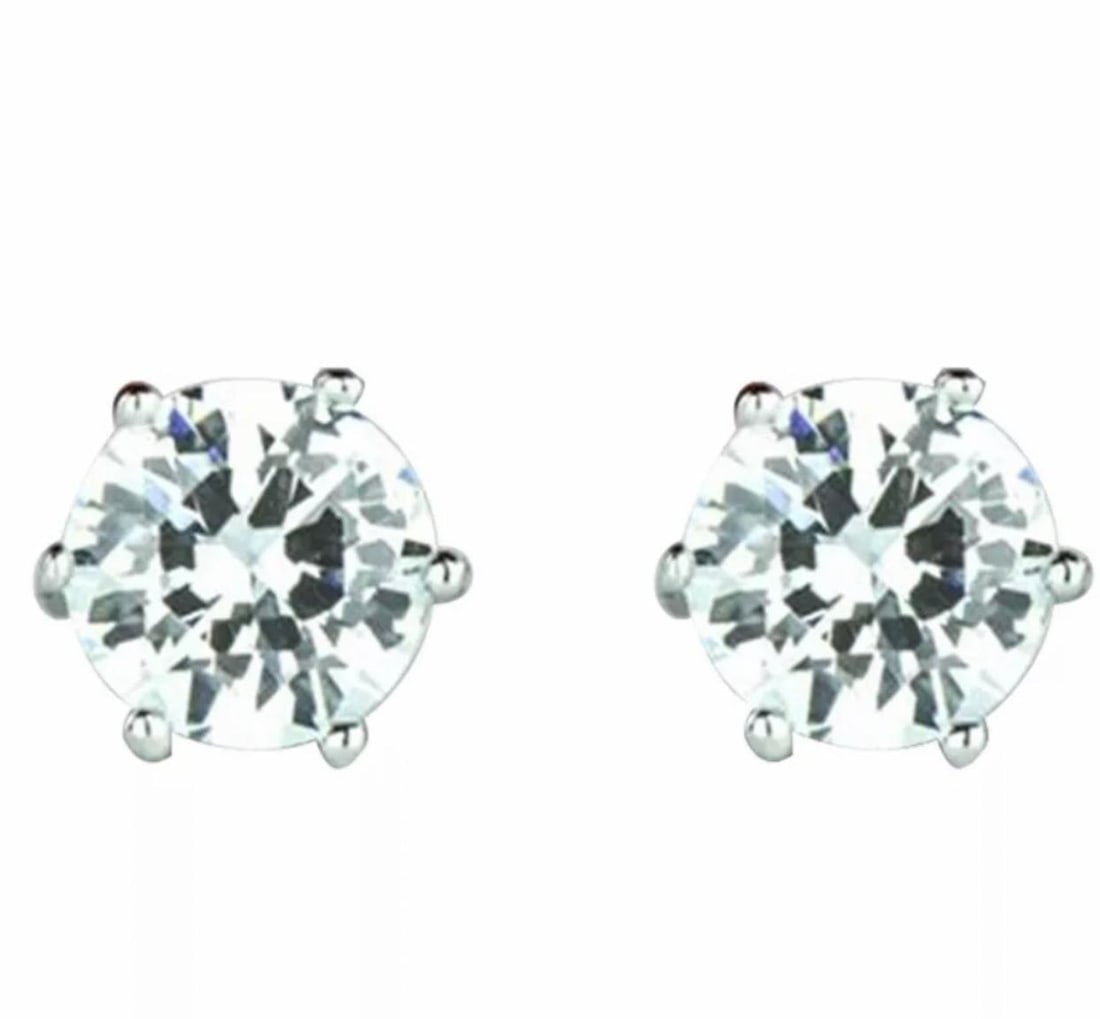 1.0 Carat Diamond Solitaire Stud Earrings 6 Prongs Screw Back 18 Kt White Gold - 9