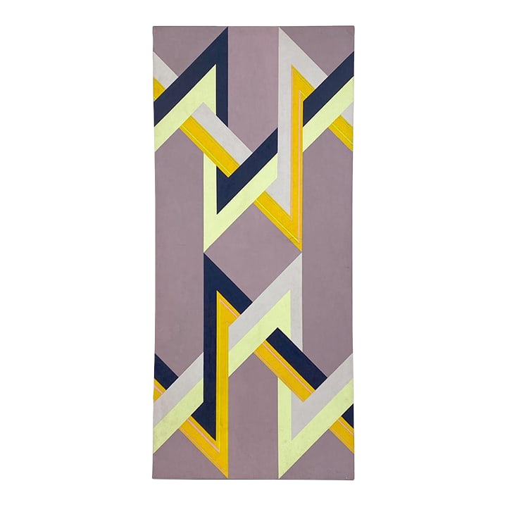 1970s Large Abstract O/C Painting: Large geometric abstract. Signed D. Kornecki, dated March '71. Canvas: H 72.25" x W 32" It presents well overall with small dings to edges of canvas and some surface soiling. Condition: Alterations: