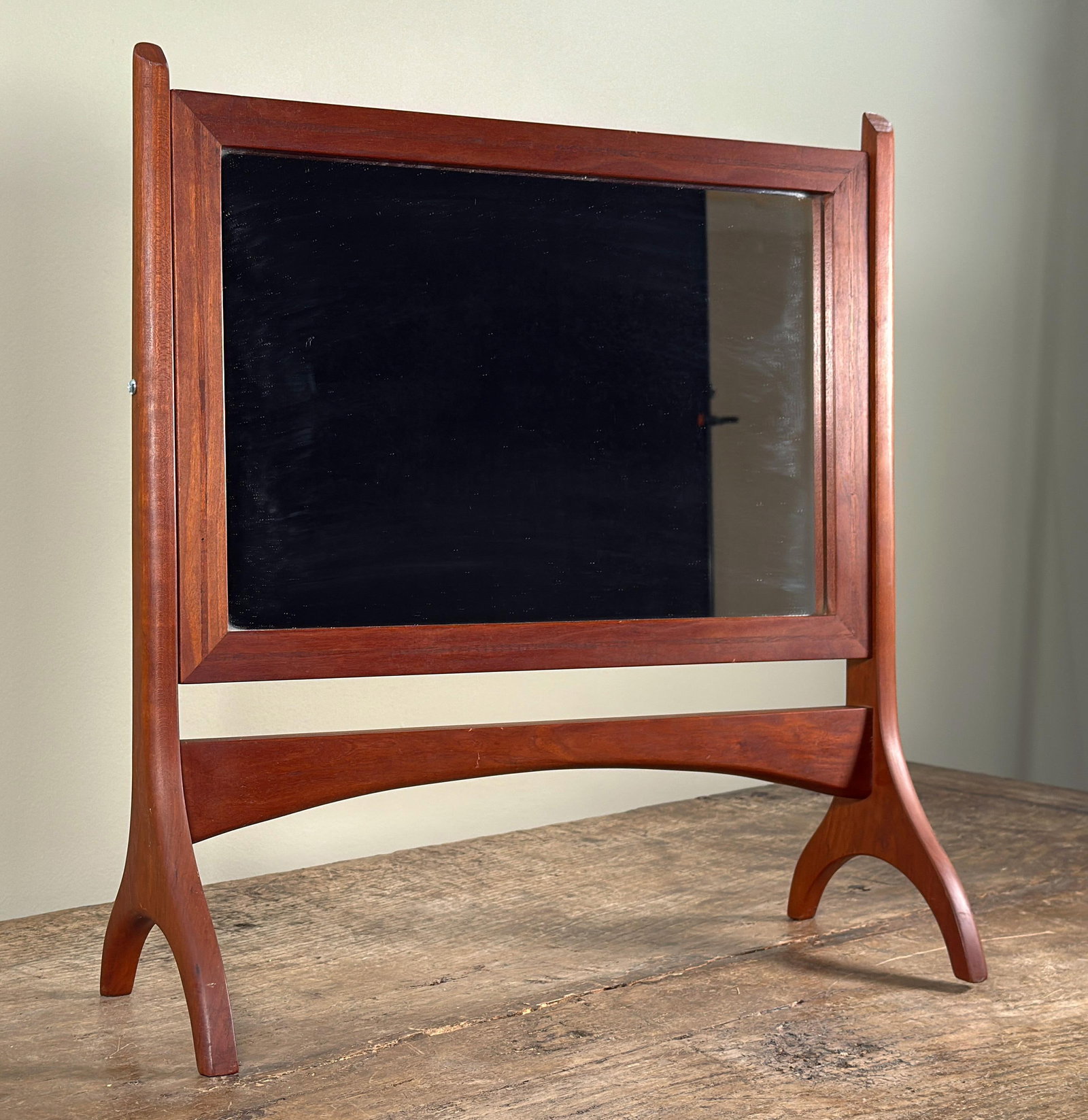 Mid Century Scandinavian Modern Teak Vanity Mirror With Sculptural Stand - 11