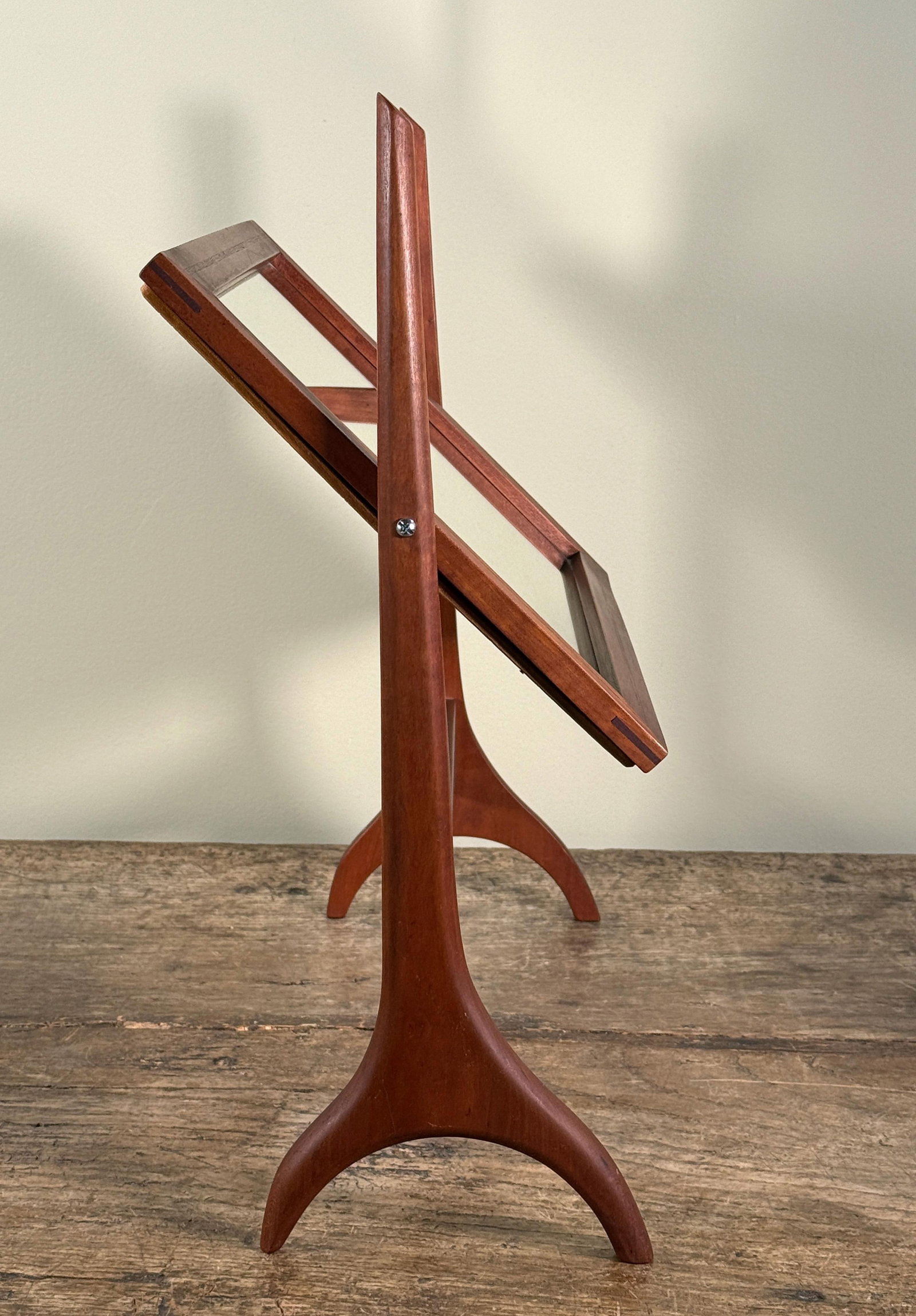 Mid Century Scandinavian Modern Teak Vanity Mirror With Sculptural Stand - 2