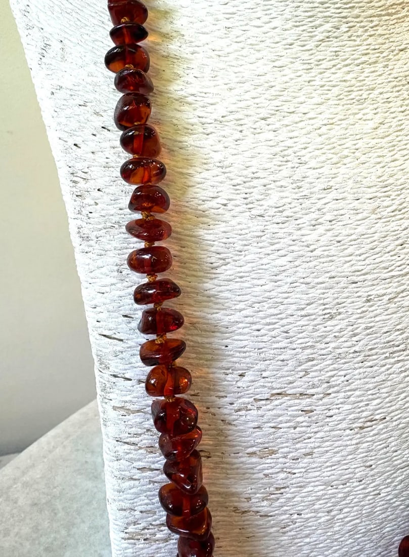 Mid 20th Century Baltic Amber Hand Tied Beaded Necklace 28" - 3