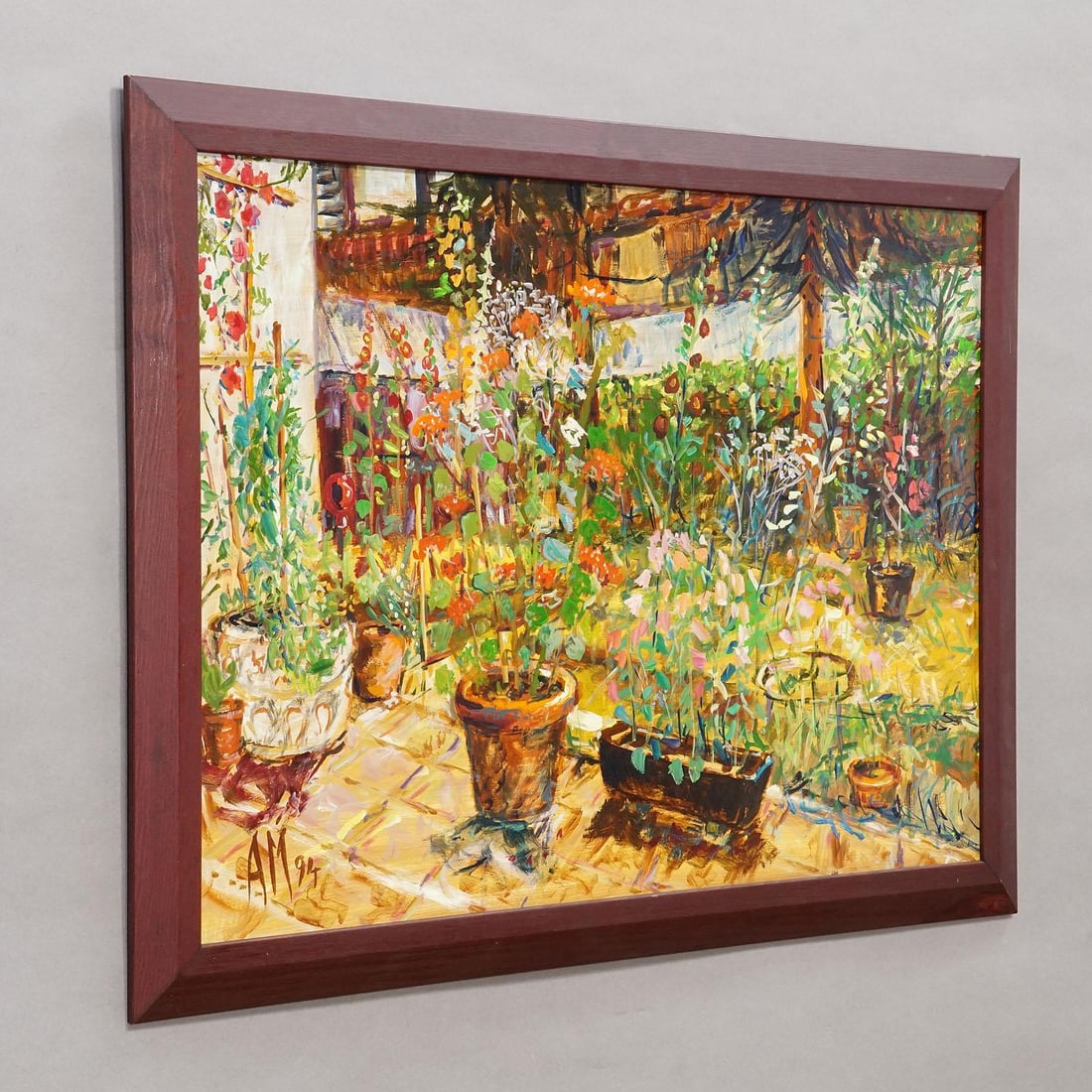 Terrace With Geranium Pot, 1994 – Oil Painting by Alexander Michael - 2