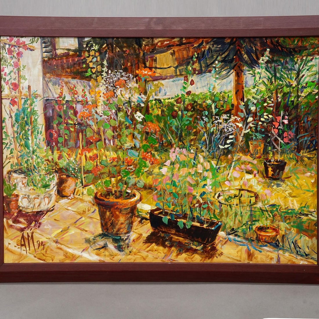 Terrace With Geranium Pot, 1994 – Oil Painting by Alexander Michael - 3