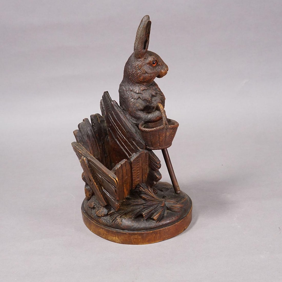 Antique Black Forest Carved Rabbit Figure With Basket, Circa 1900 - 4