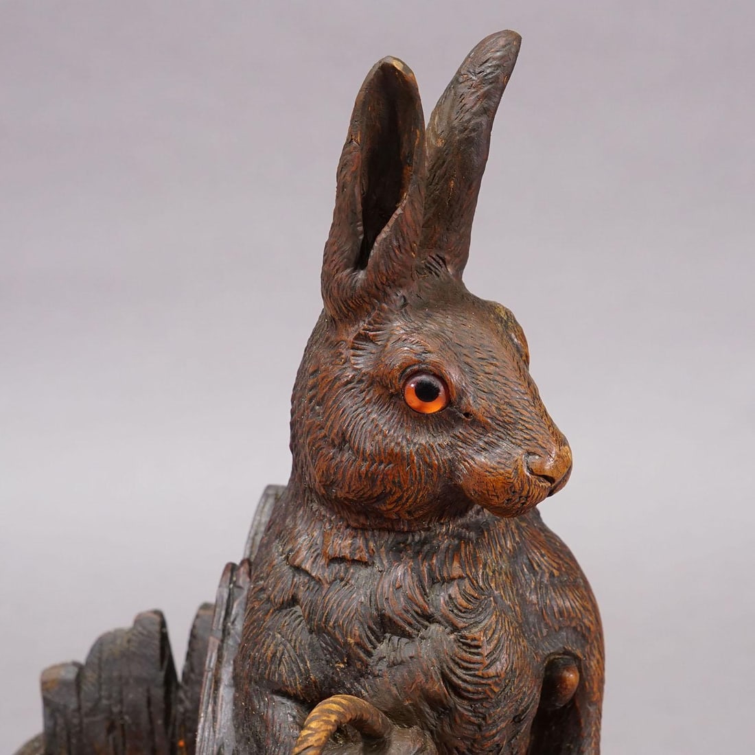 Antique Black Forest Carved Rabbit Figure With Basket, Circa 1900 - 6