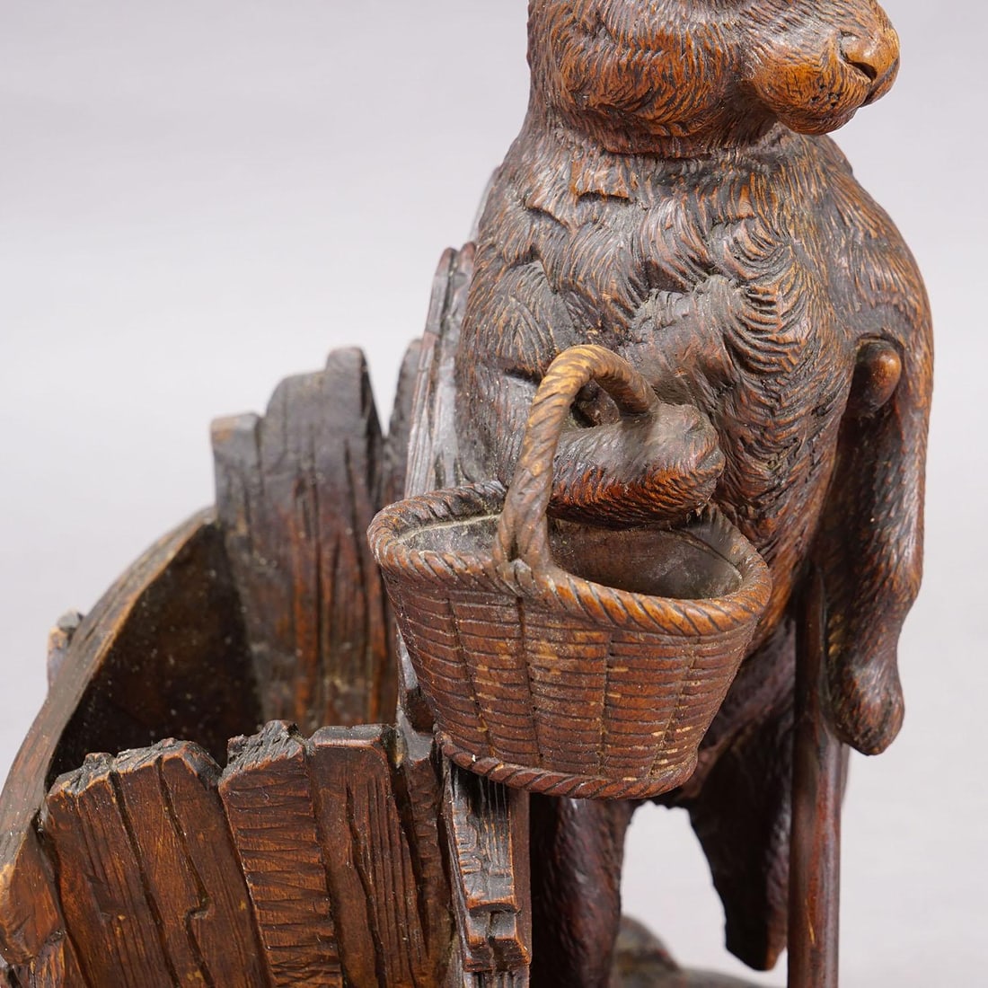 Antique Black Forest Carved Rabbit Figure With Basket, Circa 1900 - 8