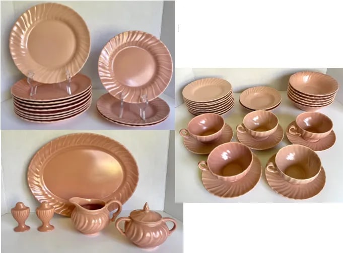 44 Pieces - 1940's Pink Franciscan Coronado Dinnerware and Serving Set - 13