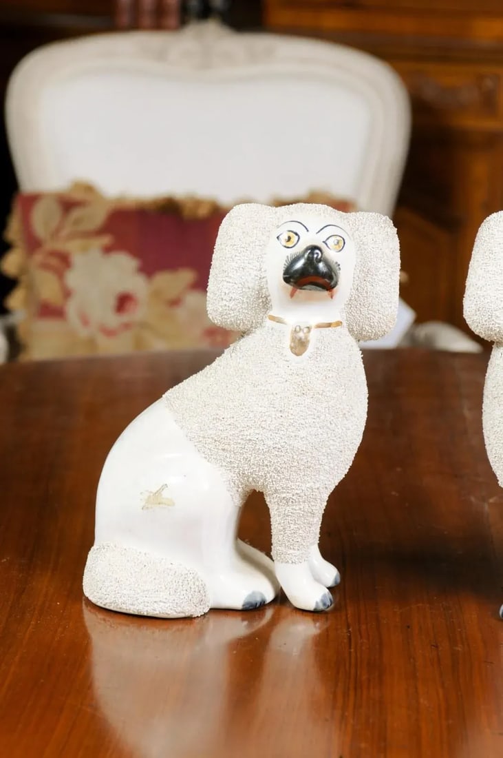 Large English Staffordshire Victorian Split Leg Dogs with White Coat - A Pair - 3