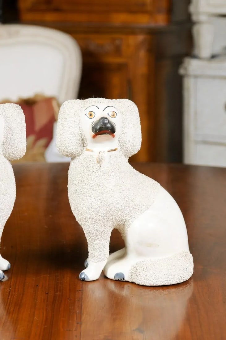 Large English Staffordshire Victorian Split Leg Dogs with White Coat - A Pair - 4
