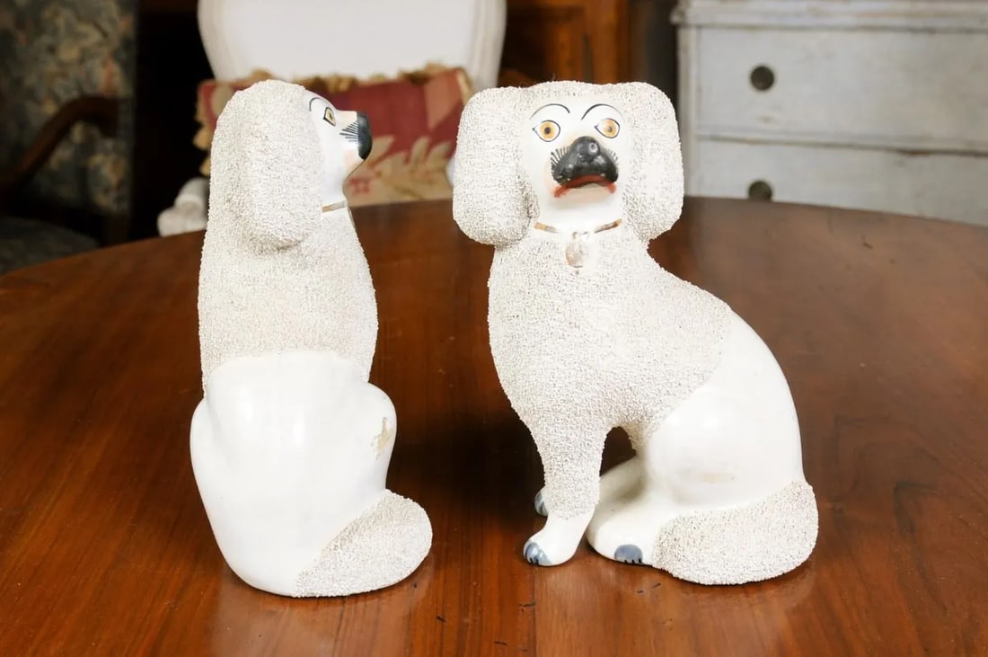 Large English Staffordshire Victorian Split Leg Dogs with White Coat - A Pair - 5