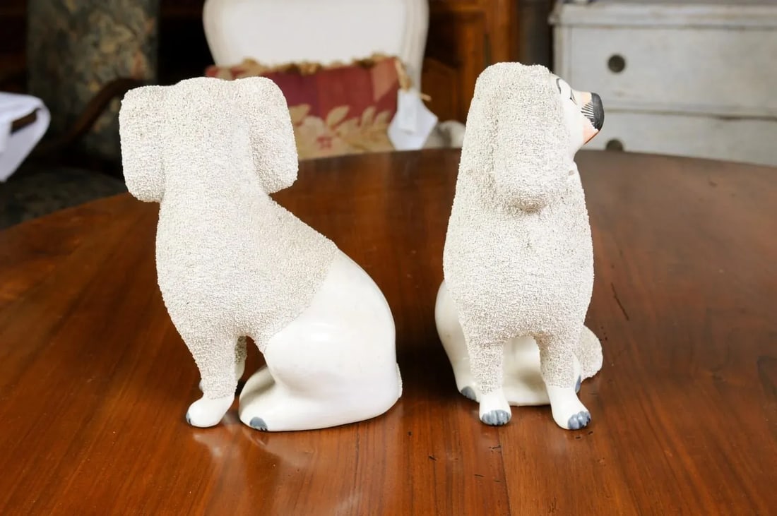 Large English Staffordshire Victorian Split Leg Dogs with White Coat - A Pair - 6