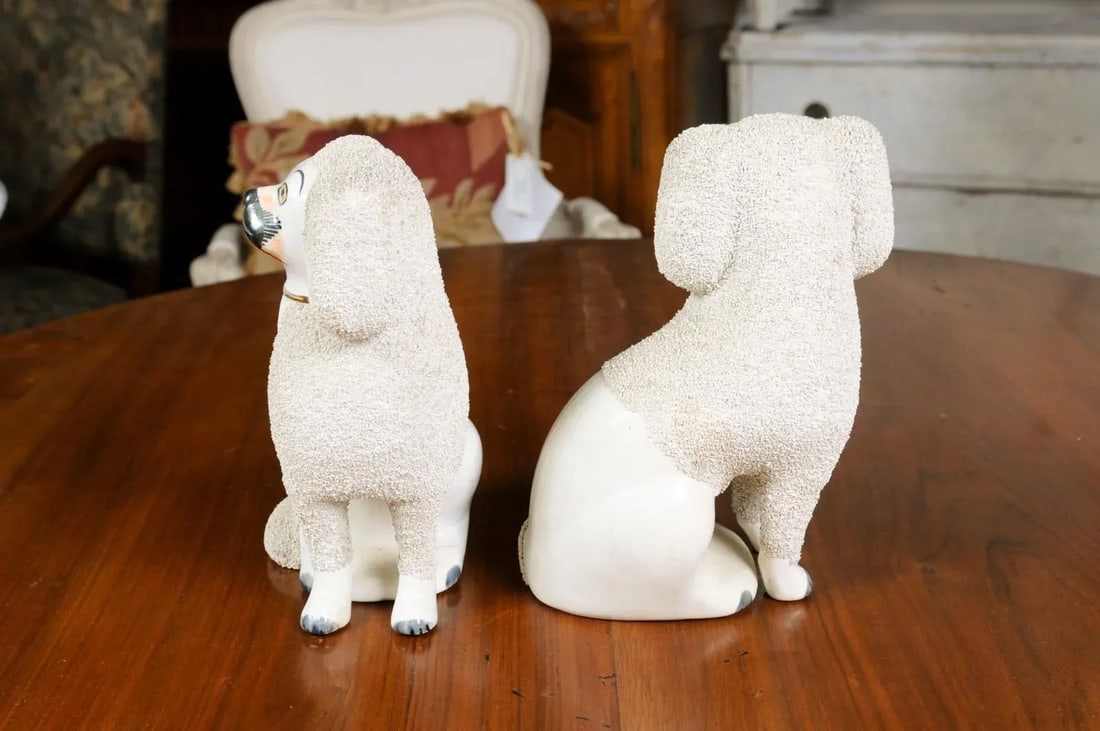 Large English Staffordshire Victorian Split Leg Dogs with White Coat - A Pair - 7