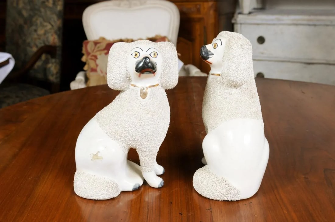 Large English Staffordshire Victorian Split Leg Dogs with White Coat - A Pair - 8