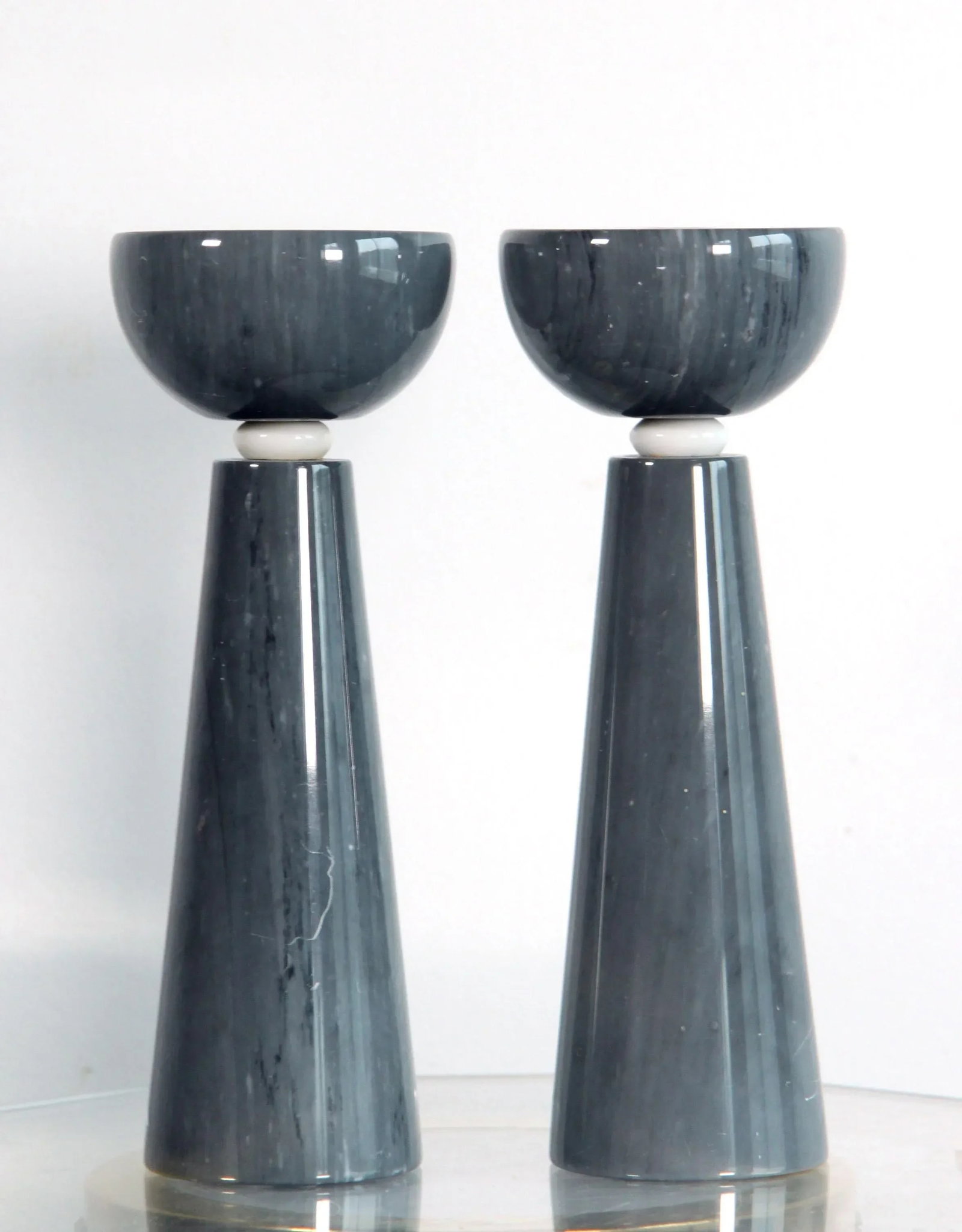 Vintage Massimo Vignelli for Casigliani Gray Marble Postmodern Candlesticks - a Pair - 2