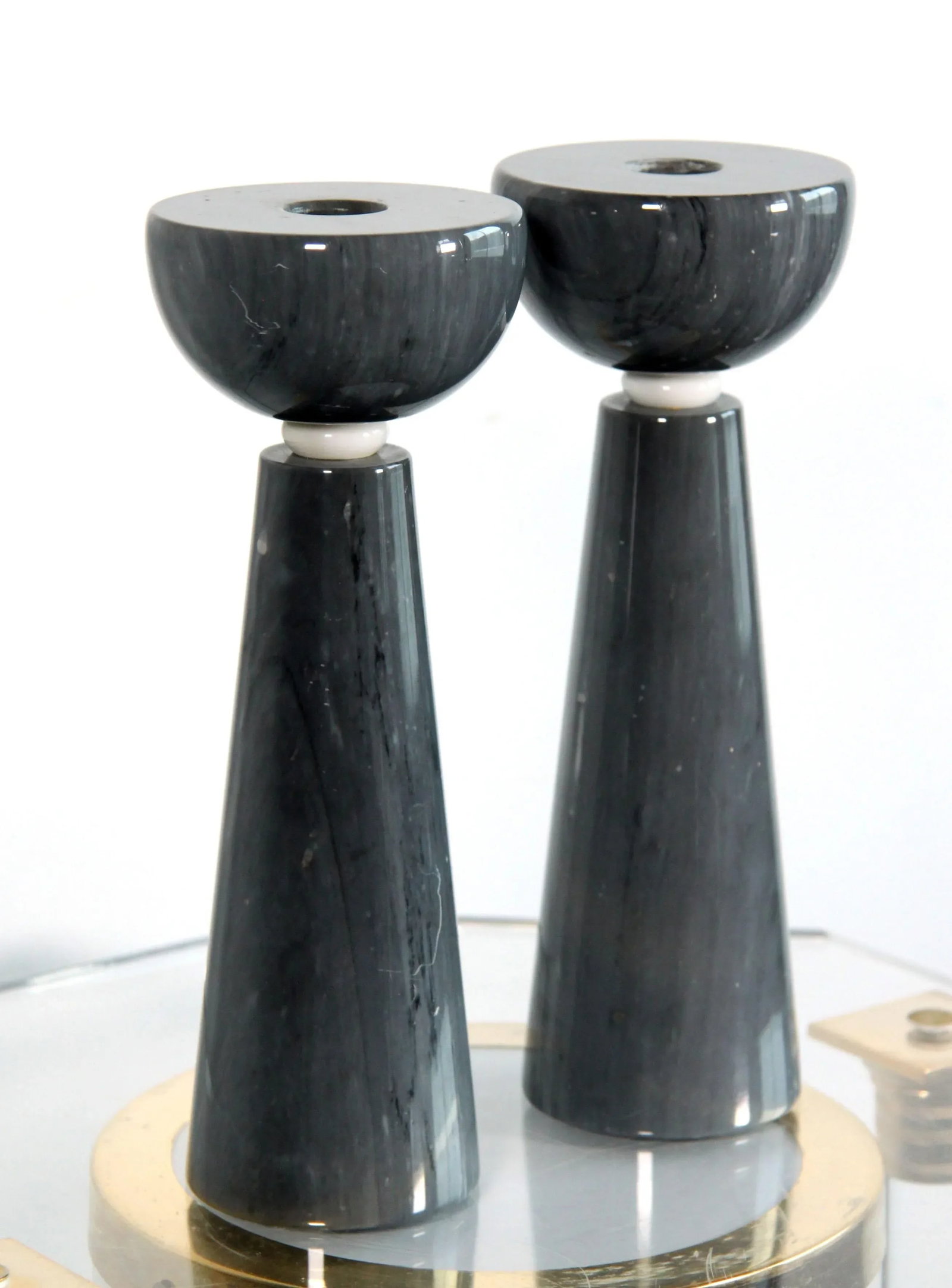Vintage Massimo Vignelli for Casigliani Gray Marble Postmodern Candlesticks - a Pair - 3