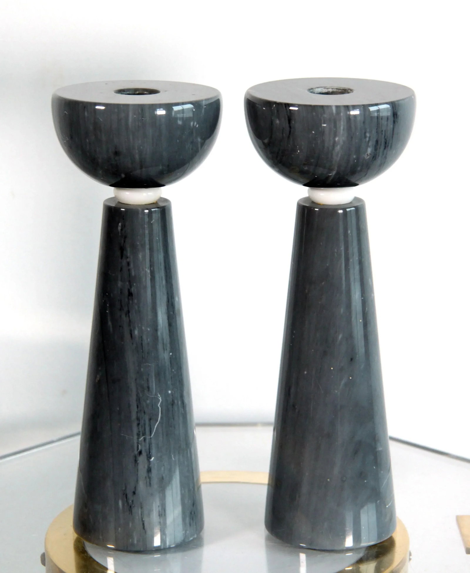 Vintage Massimo Vignelli for Casigliani Gray Marble Postmodern Candlesticks - a Pair - 5