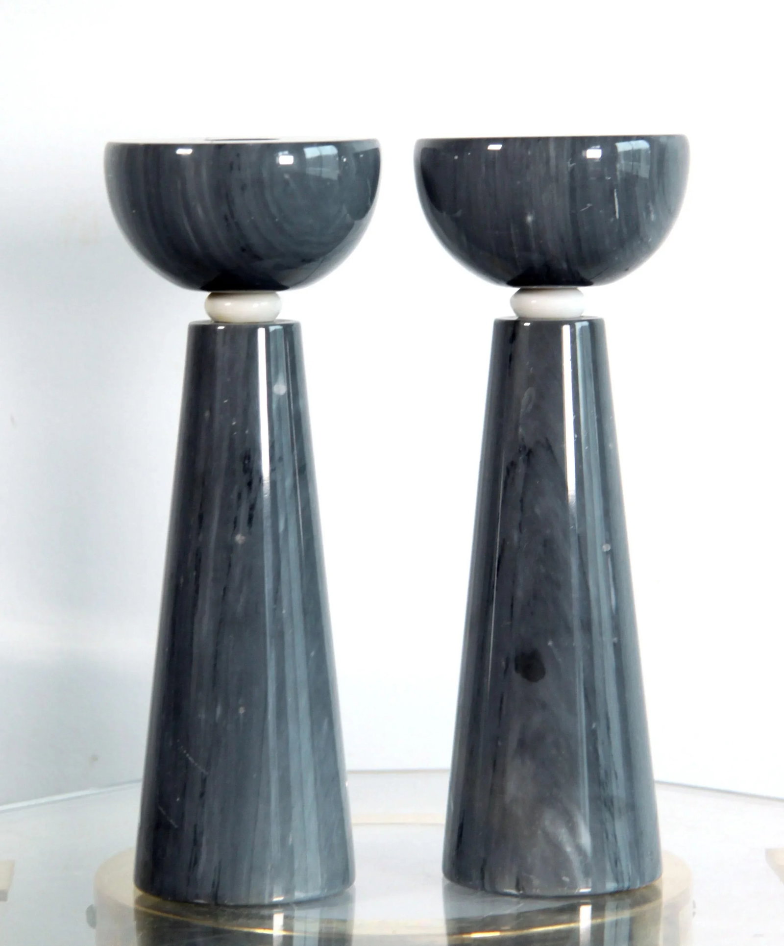 Vintage Massimo Vignelli for Casigliani Gray Marble Postmodern Candlesticks - a Pair - 7