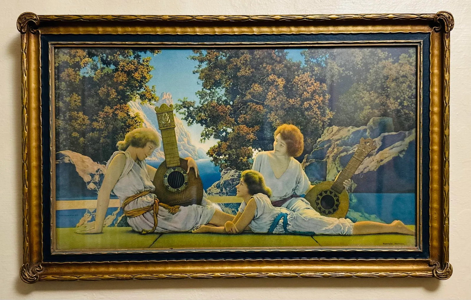 Vintage "The Lute Players" Art Nouveau Print After Maxfield Parrish, Framed - 11
