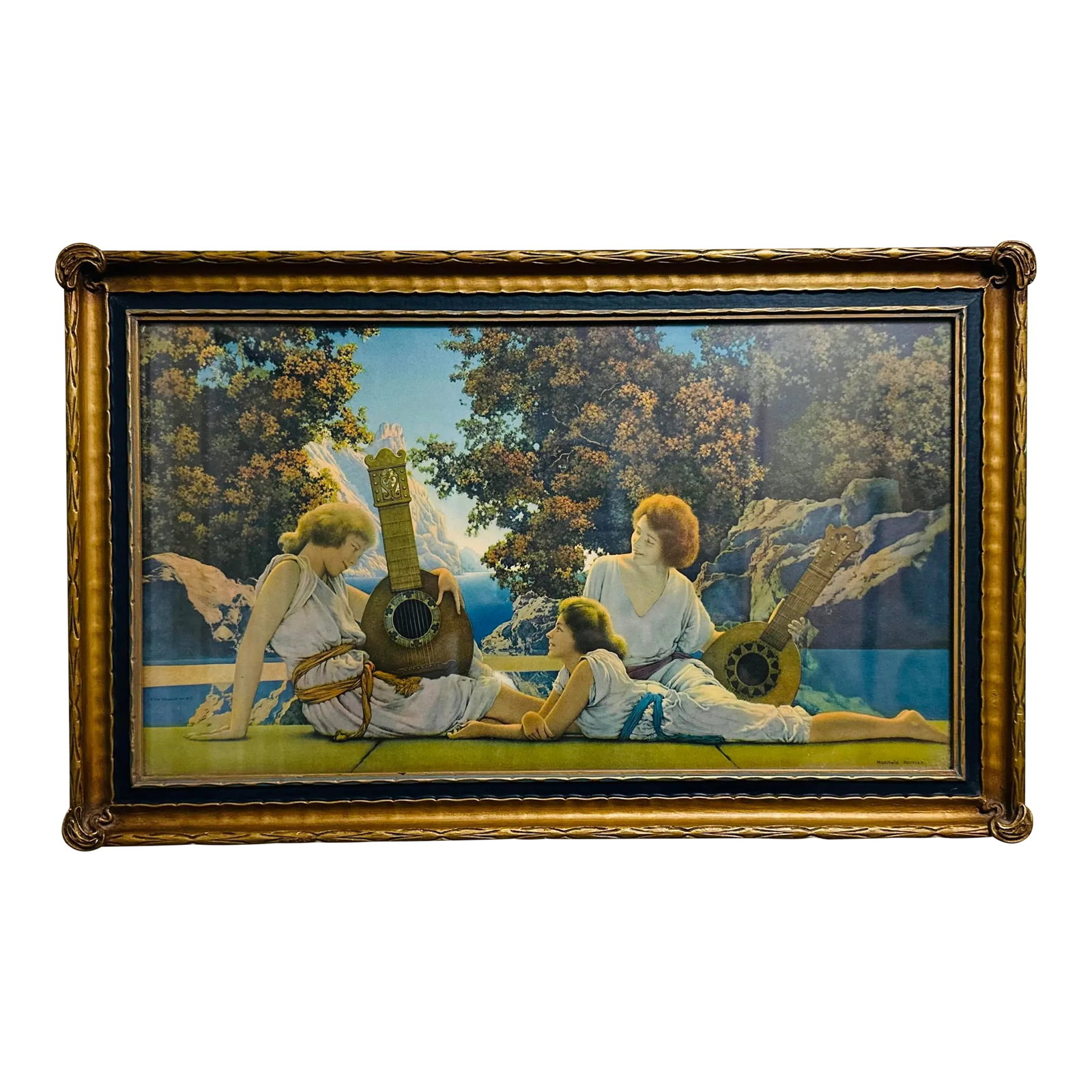 Vintage "The Lute Players" Art Nouveau Print After Maxfield Parrish, Framed (1 of 11)