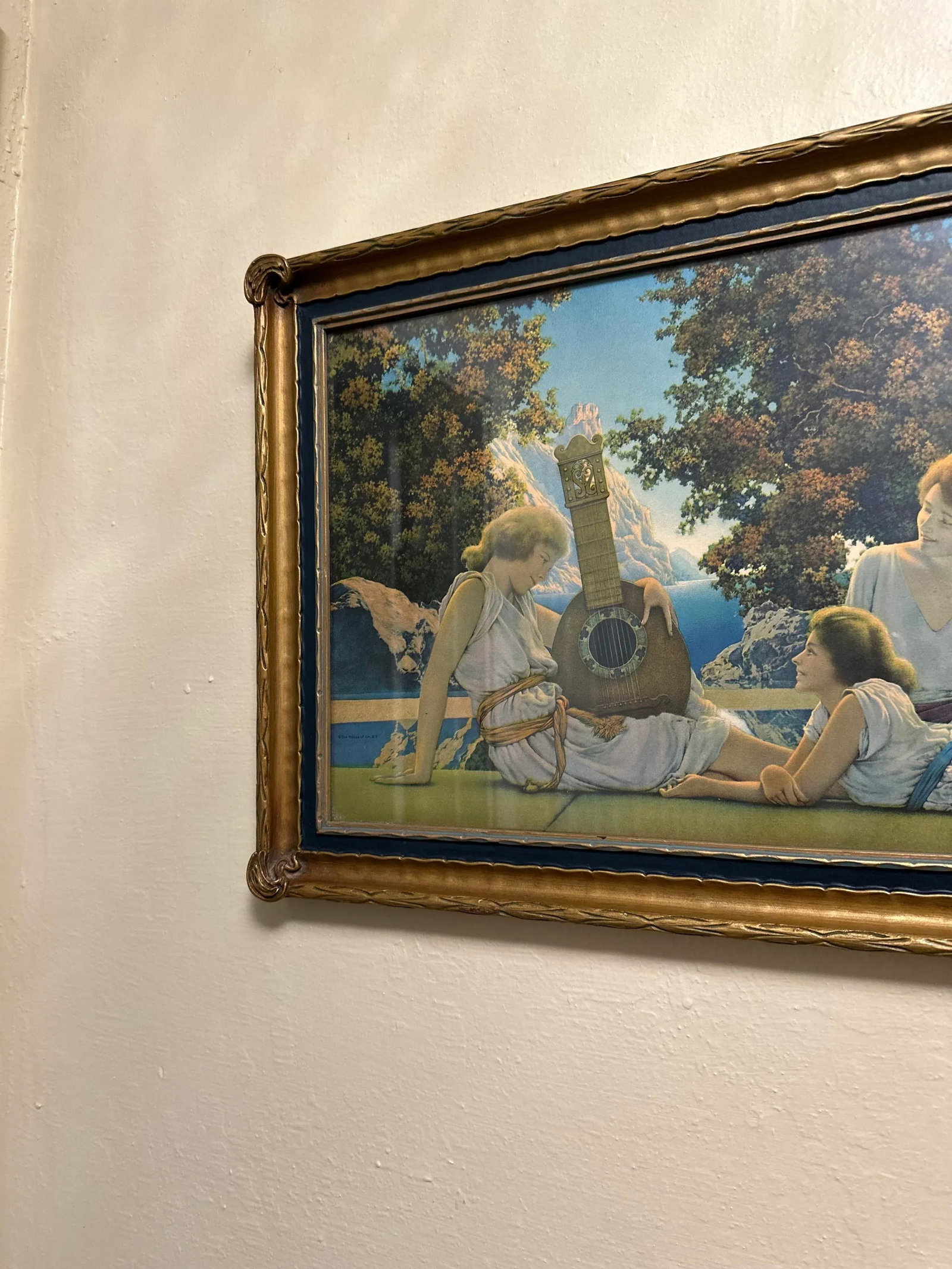 Vintage "The Lute Players" Art Nouveau Print After Maxfield Parrish, Framed - 3