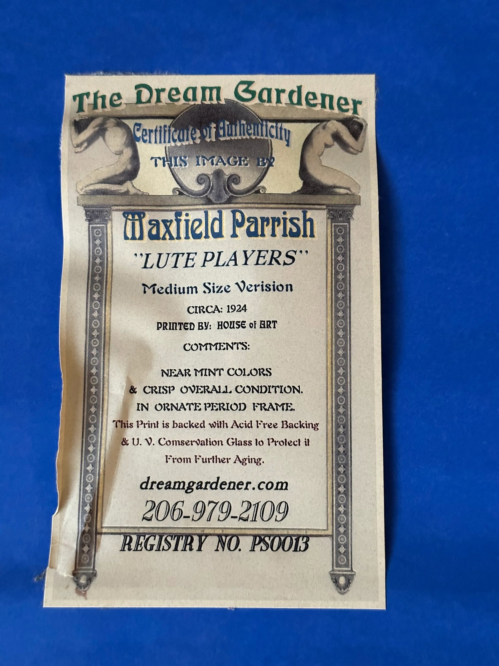 Vintage "The Lute Players" Art Nouveau Print After Maxfield Parrish, Framed - 9