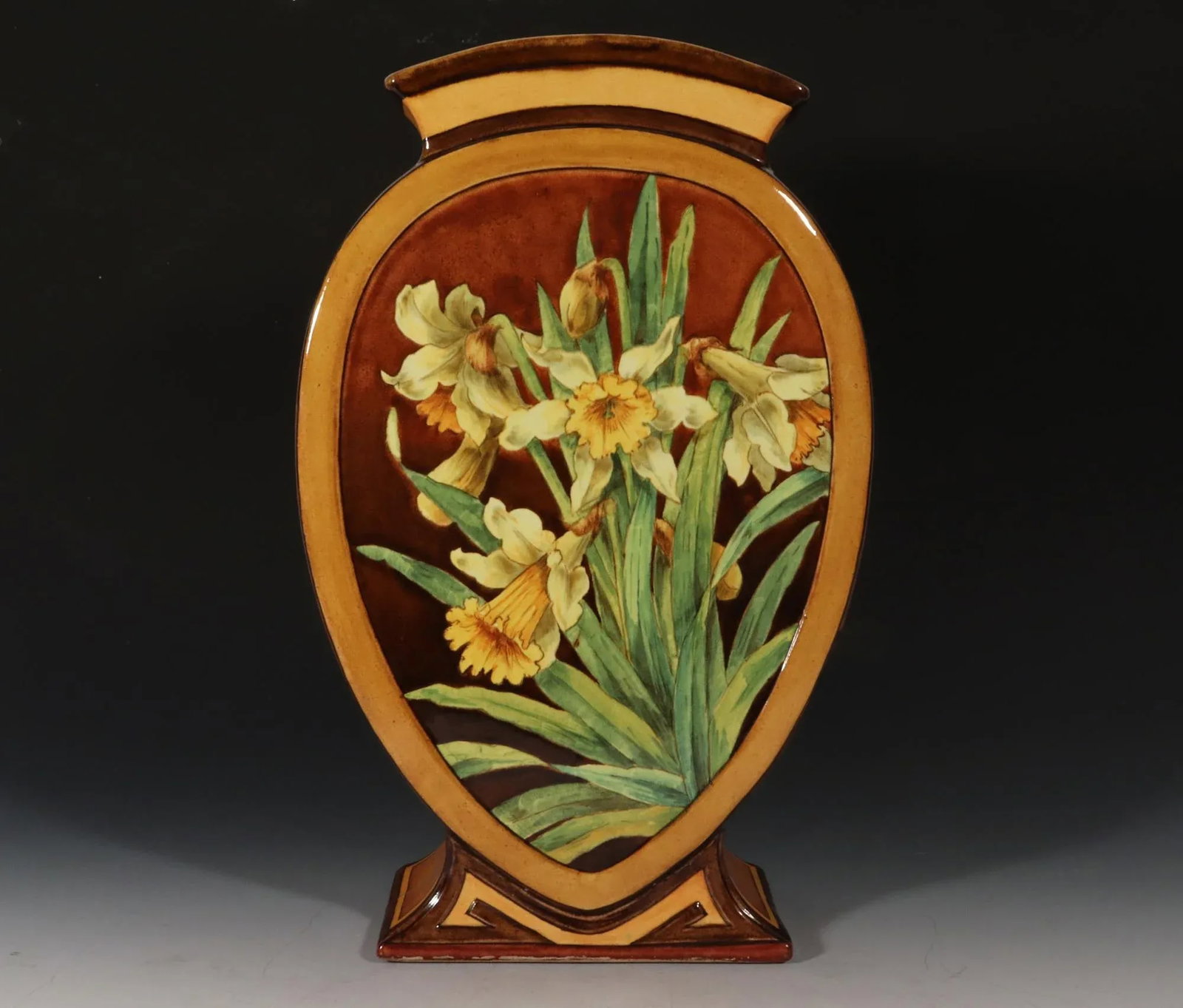 Aesthetic Movement Doulton Faience Shaped Botanical Pottery Vase Signed by Artist Mary M Arding - 10