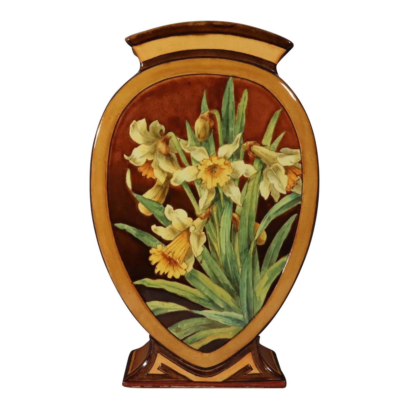 Aesthetic Movement Doulton Faience Shaped Botanical Pottery Vase Signed by Artist Mary M Arding: The Painter's Panel: Doulton Faience Botanical Vase by Mary M. Arding ________________________________________ This is an exceptional and highly collectible Doulton Faience Vase, a product of the