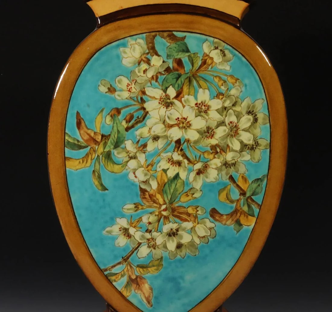 Aesthetic Movement Doulton Faience Shaped Botanical Pottery Vase Signed by Artist Mary M Arding - 2