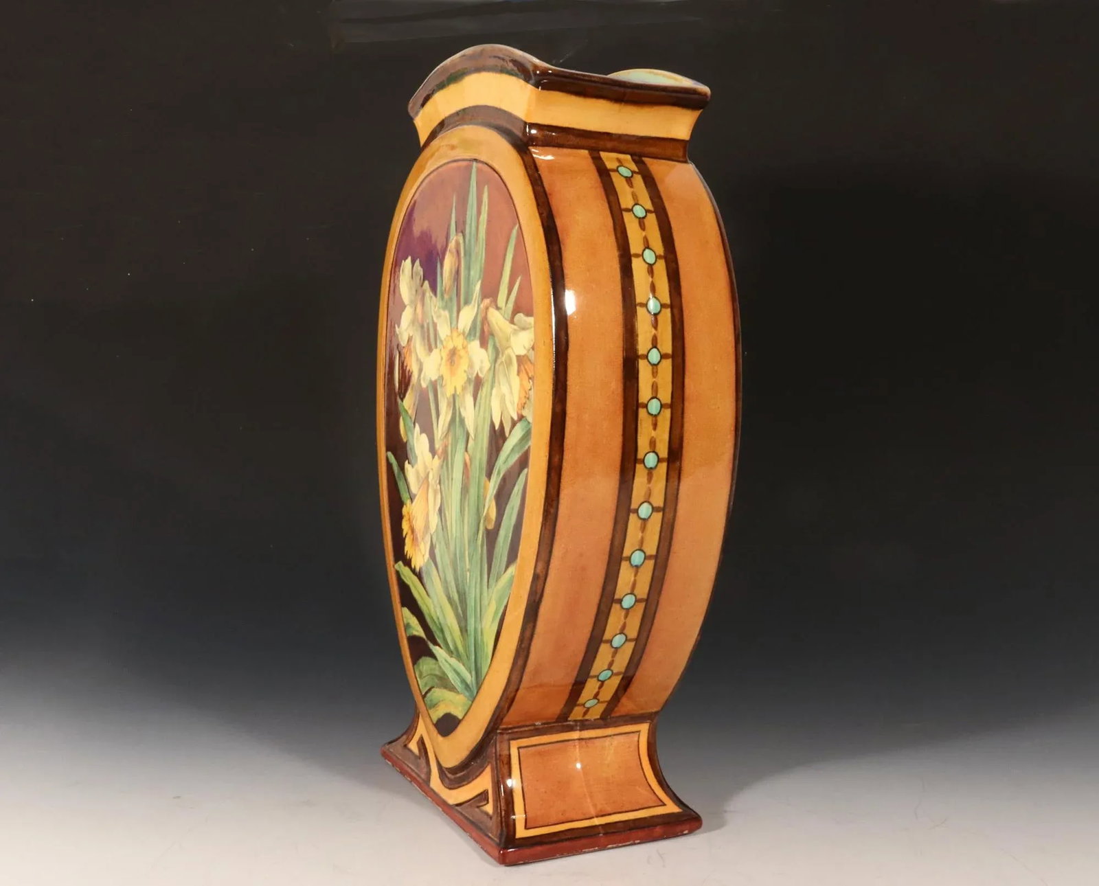 Aesthetic Movement Doulton Faience Shaped Botanical Pottery Vase Signed by Artist Mary M Arding - 3