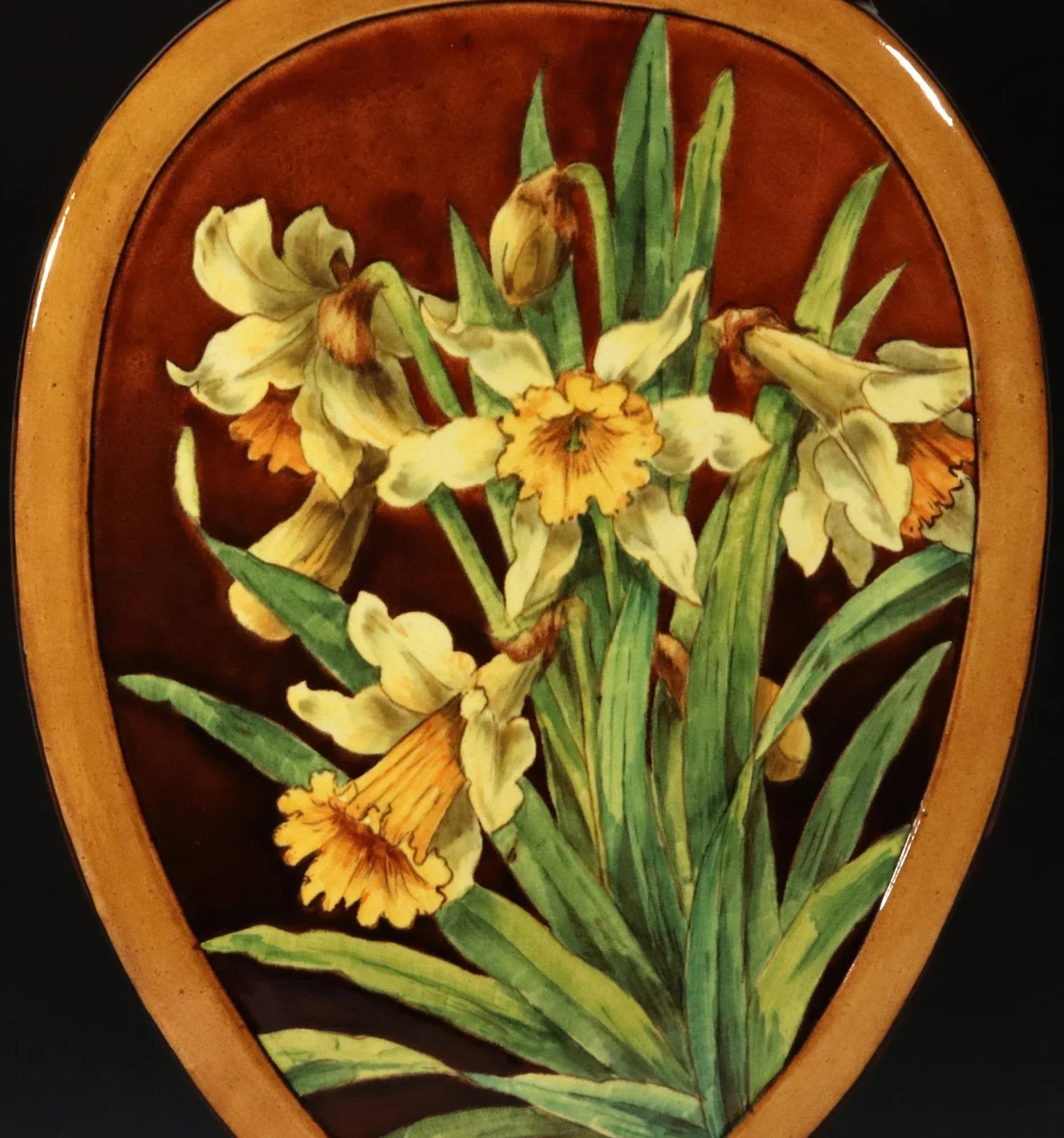 Aesthetic Movement Doulton Faience Shaped Botanical Pottery Vase Signed by Artist Mary M Arding - 5