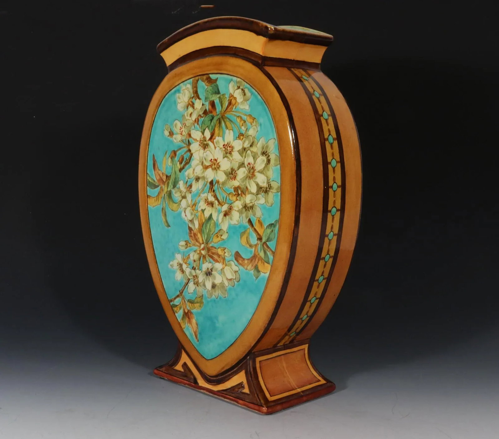 Aesthetic Movement Doulton Faience Shaped Botanical Pottery Vase Signed by Artist Mary M Arding - 6