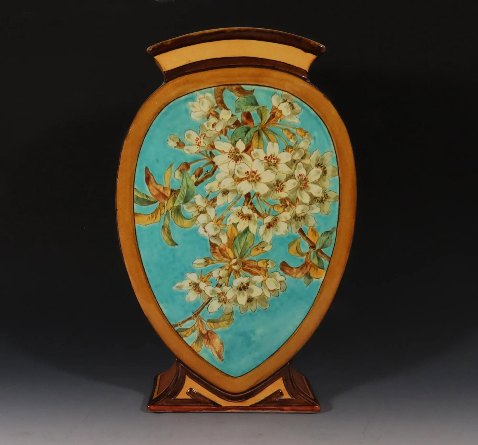Aesthetic Movement Doulton Faience Shaped Botanical Pottery Vase Signed by Artist Mary M Arding - 7