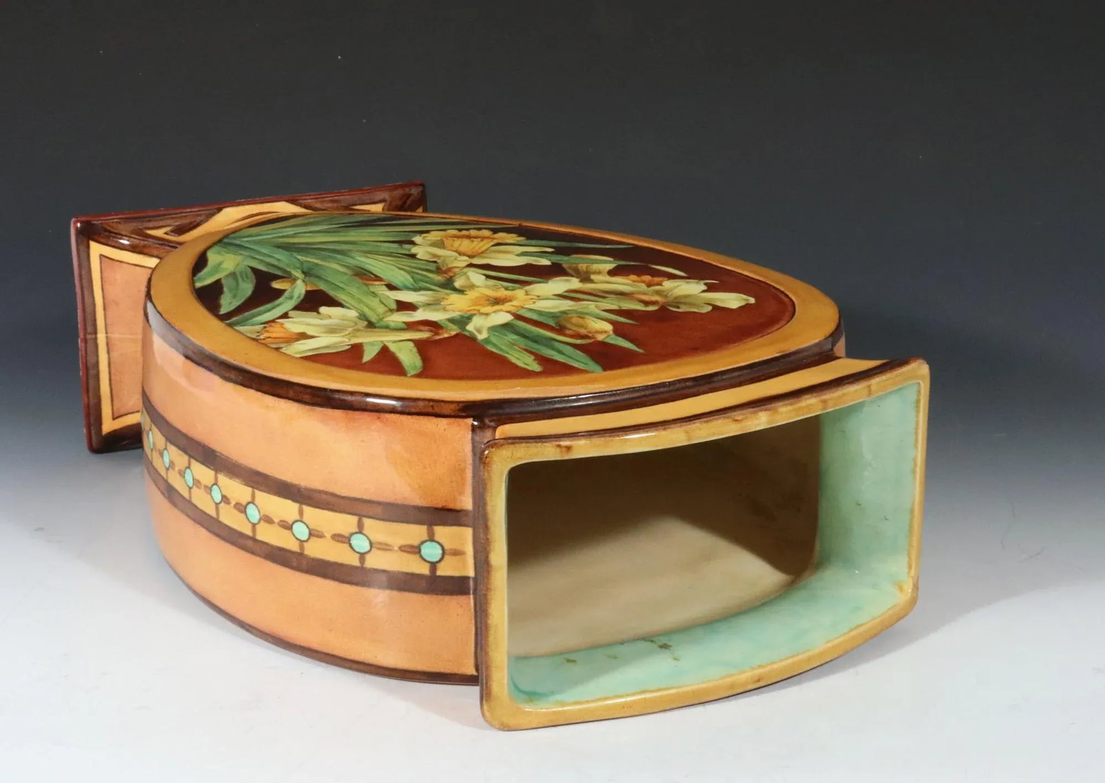 Aesthetic Movement Doulton Faience Shaped Botanical Pottery Vase Signed by Artist Mary M Arding - 8