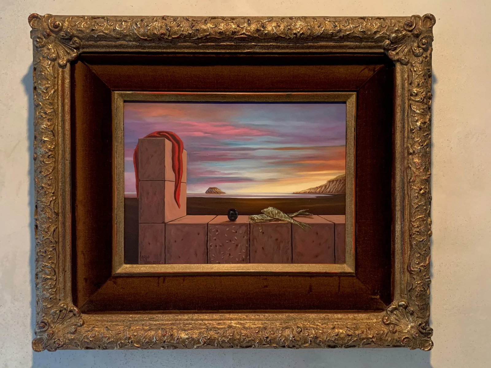 Mid 20th Century Surrealist Oil Painting in Antique Frame; Signed by Carlo Whalbeck - 6