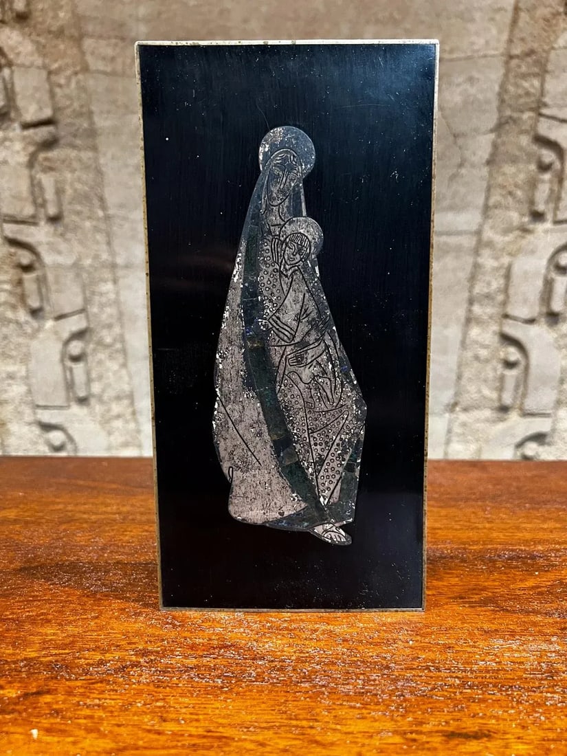 1970s Los Castillo Silver Abstract Mary Plaque Wall Art Taxco Mexico - 13