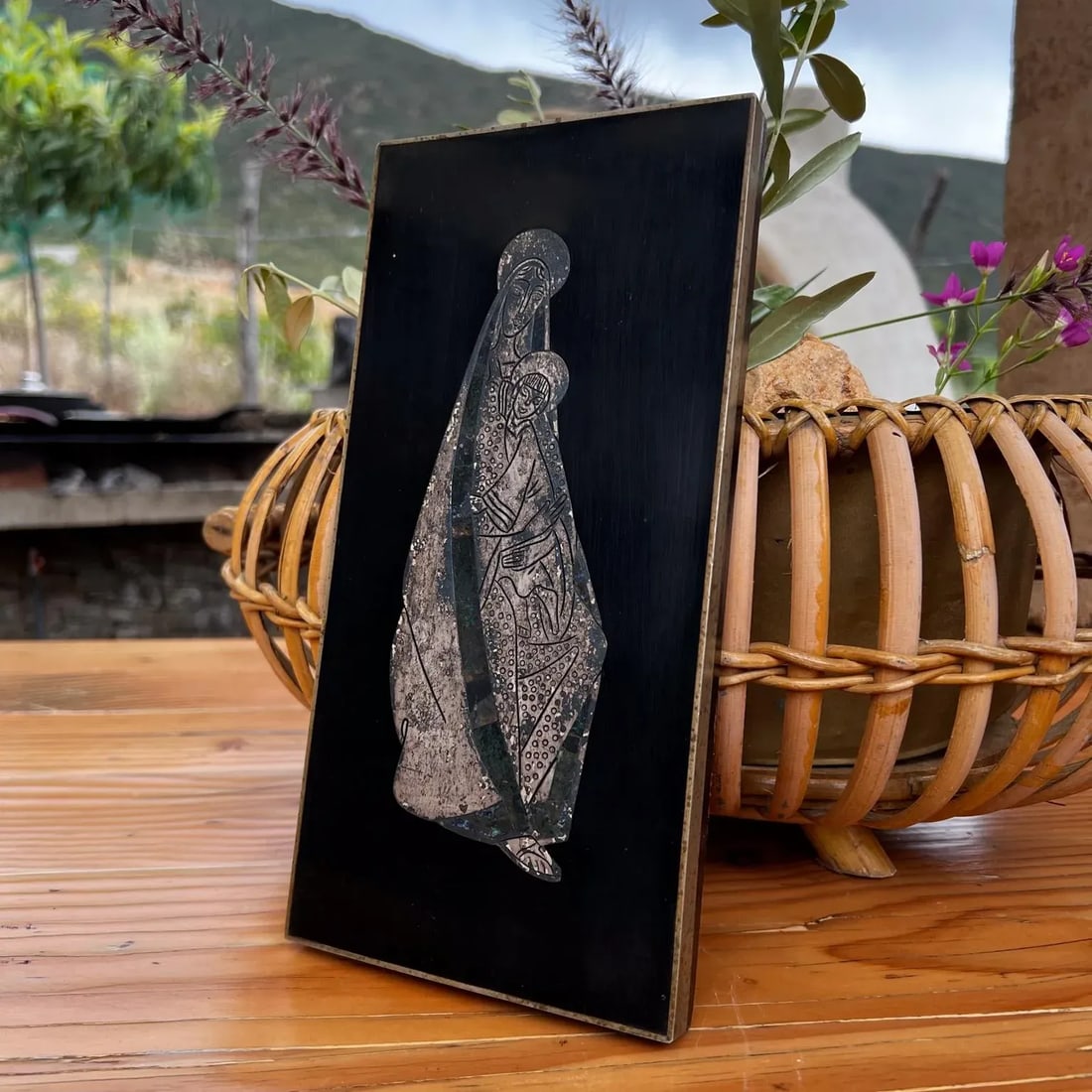 1970s Los Castillo Silver Abstract Mary Plaque Wall Art Taxco Mexico - 4