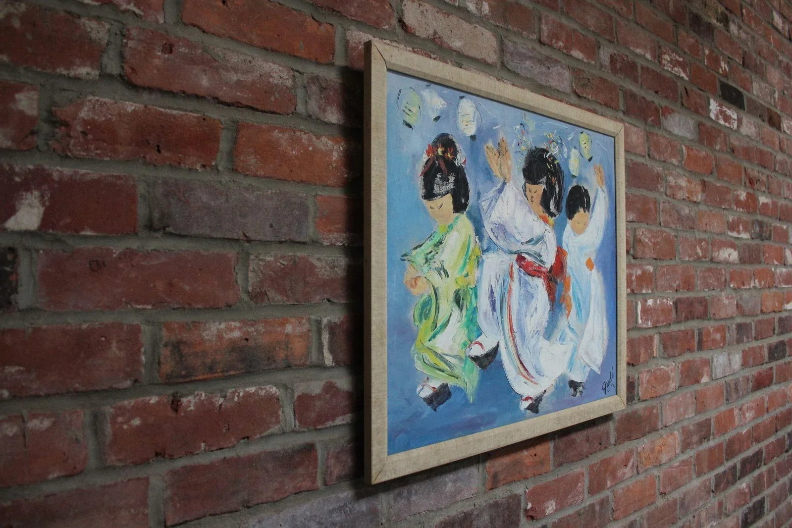 Japanese Dancing Geishas Oil on Canvas Signed Gudi - 2