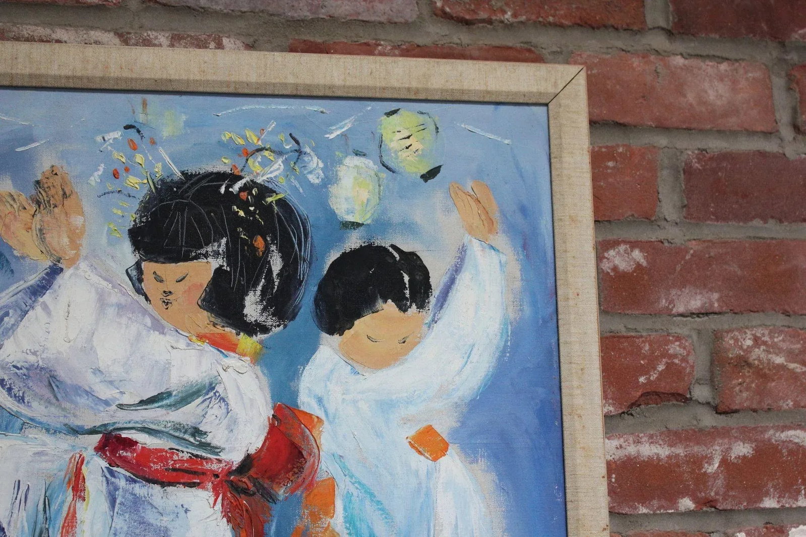 Japanese Dancing Geishas Oil on Canvas Signed Gudi - 8