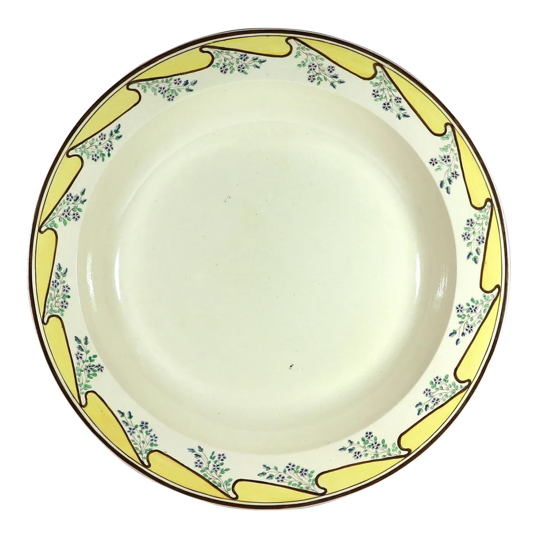 Massive English Creamware Pottery Yellow & Botanical Basin, Shorthose & Heath (1 of 7)