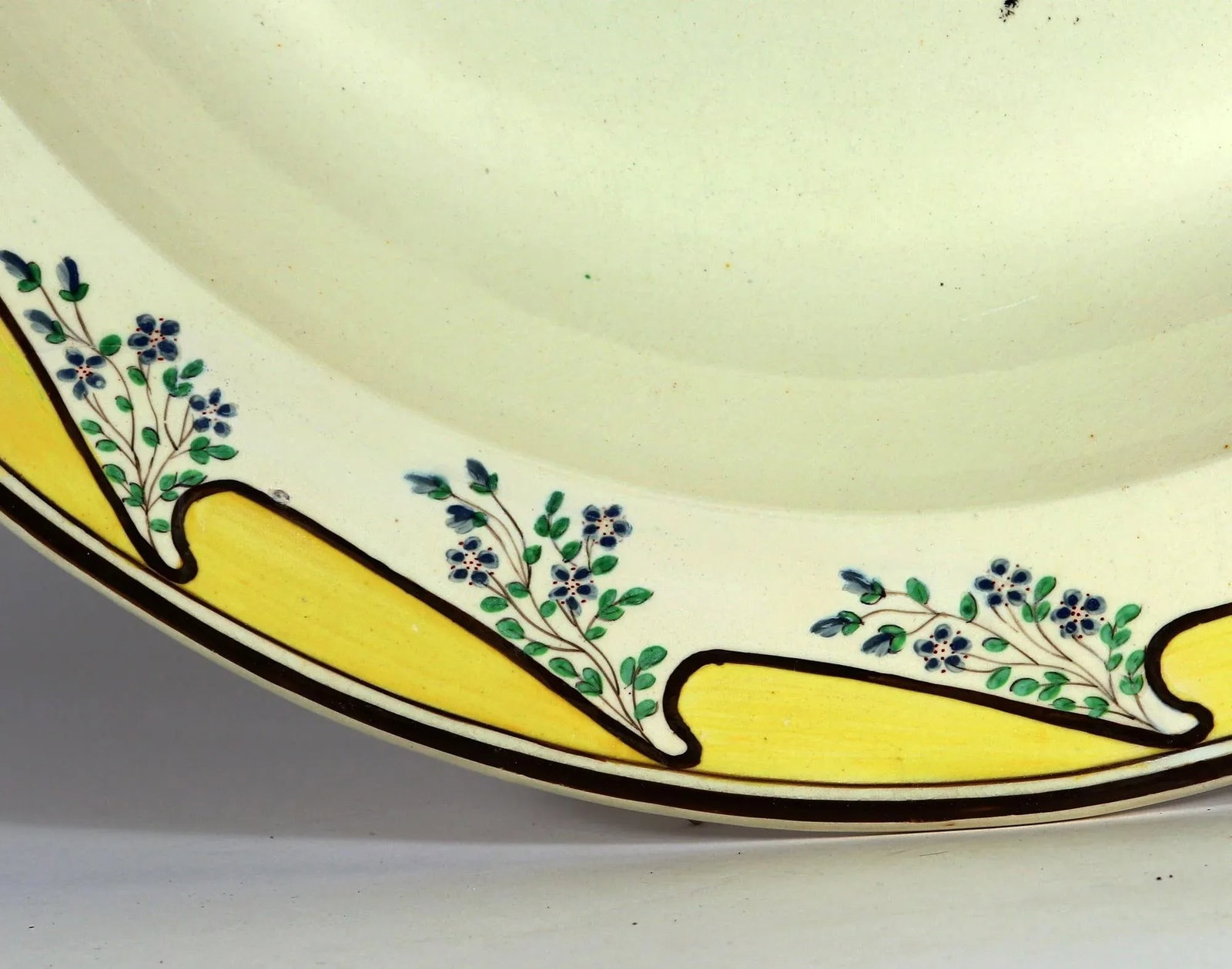 Massive English Creamware Pottery Yellow & Botanical Basin, Shorthose & Heath - 5