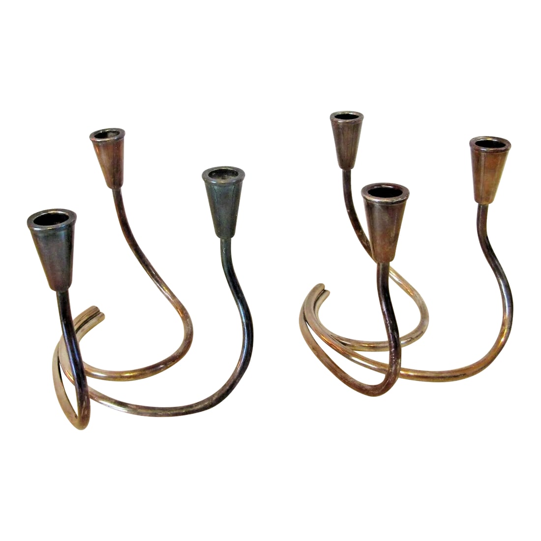 Pair of Vintage Carl Christensen Danish Silver Plated Candlesticks: Pair of Vintage Carl Christensen Danish Sterling Silver Candlesticks A pair of Sterling silver candlesticks by Carl Christensen of Denmark. Each measures 4 1/2" long, 4" wide and 4" tall. They hold a 