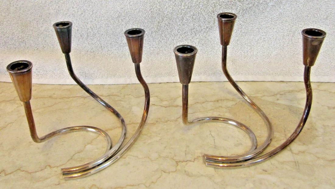 Pair of Vintage Carl Christensen Danish Silver Plated Candlesticks - 4