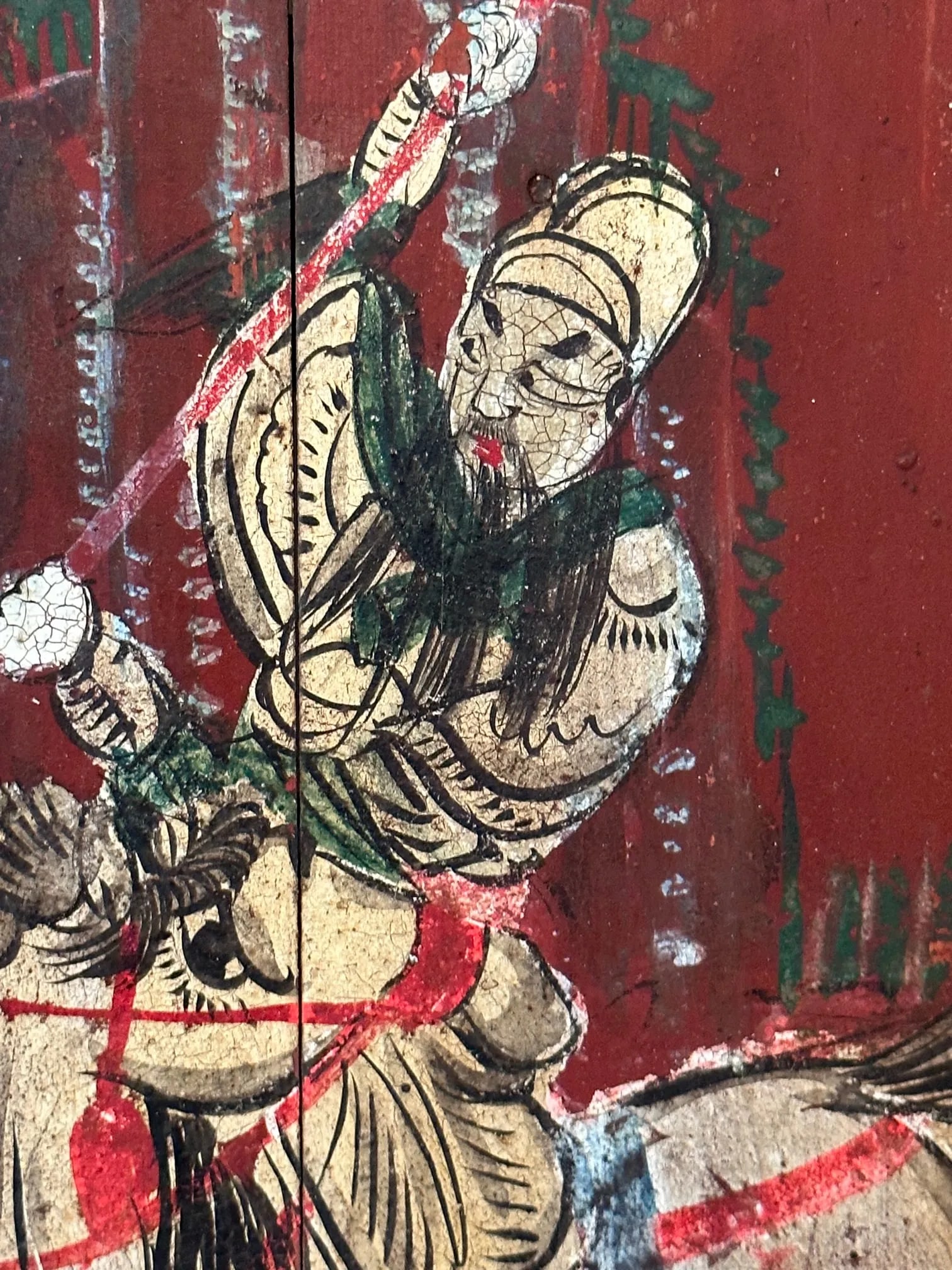 Pair of Distressed Antique Chinese Hand Painted Wooden Panels - 10