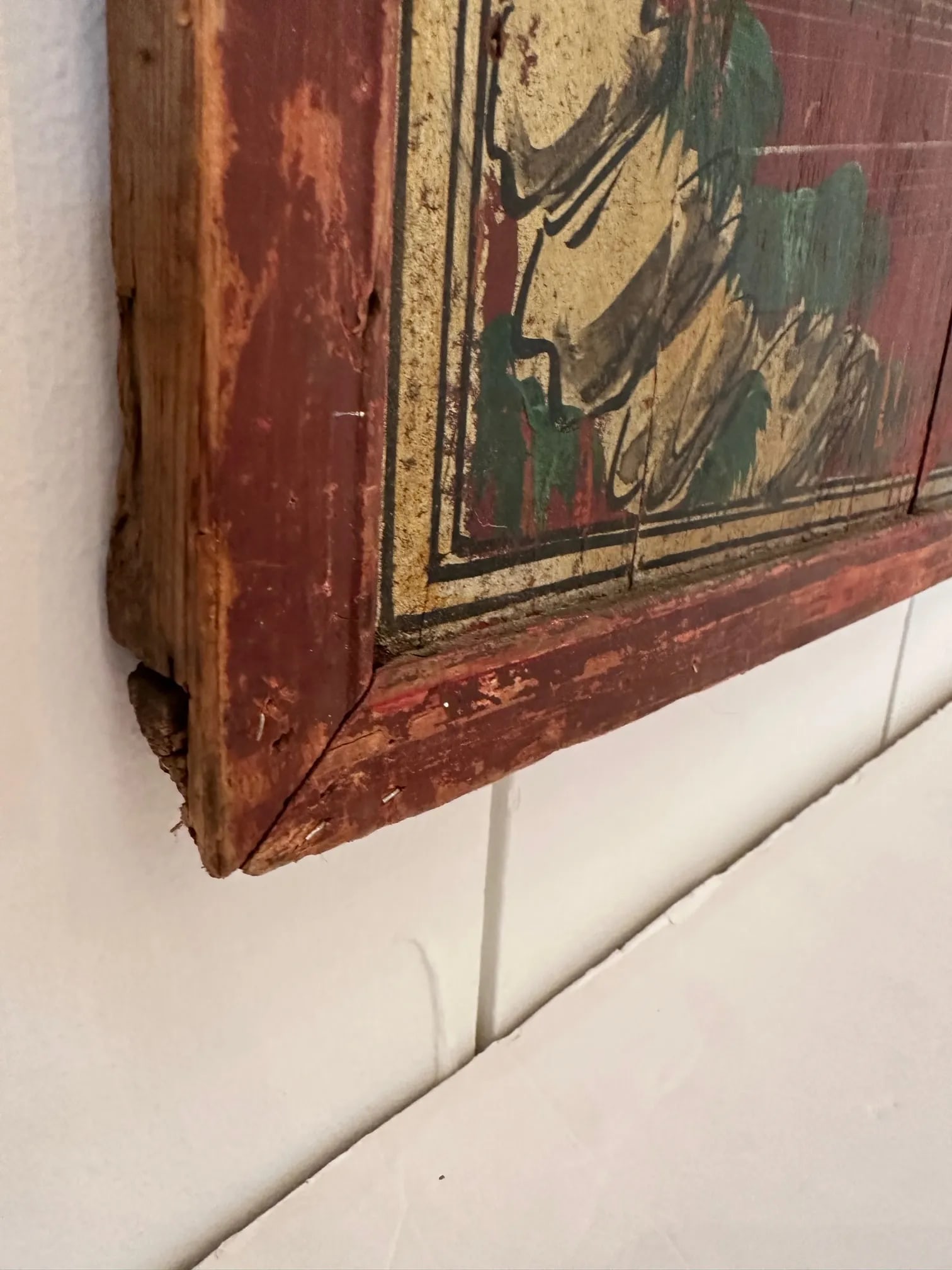 Pair of Distressed Antique Chinese Hand Painted Wooden Panels - 12