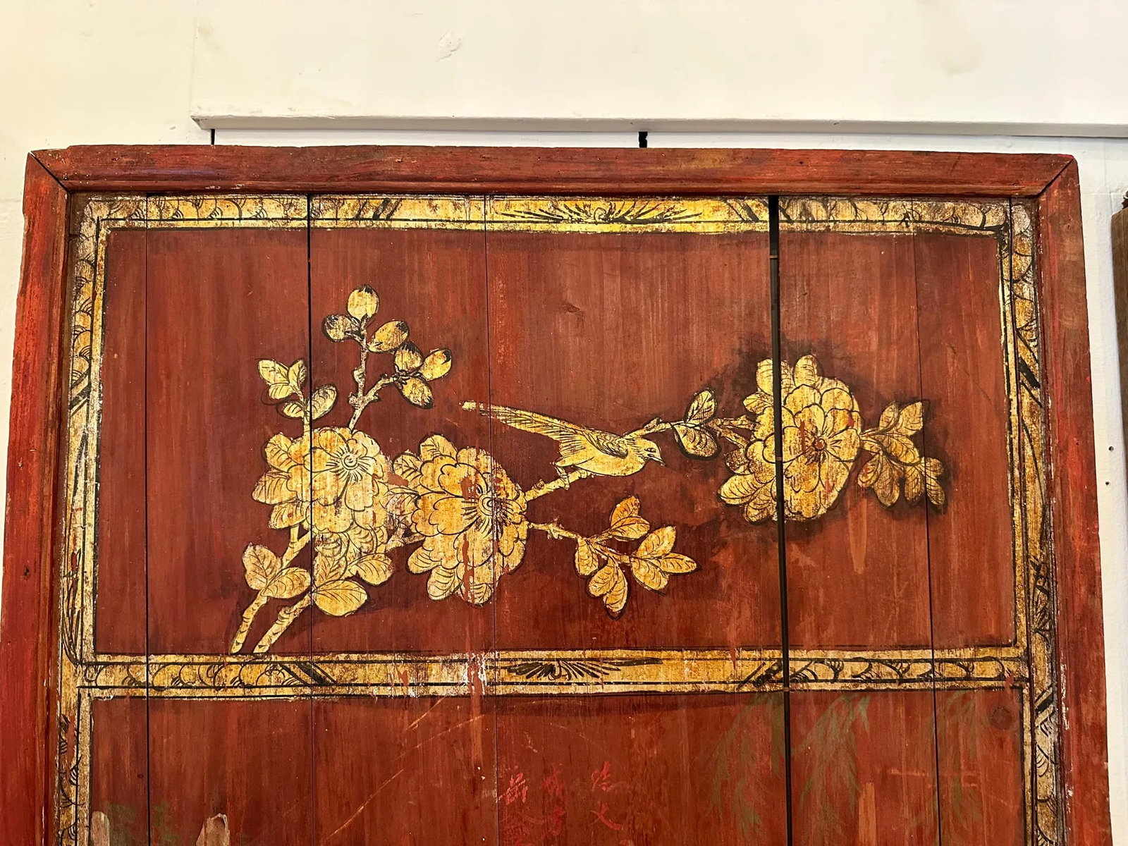 Pair of Distressed Antique Chinese Hand Painted Wooden Panels - 2